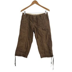 Vintage Y2K Khaki Gorpcore Granola Girl Low Rise Cargo Shorts Capris Size 5